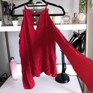 long sleeve cold shoulder top